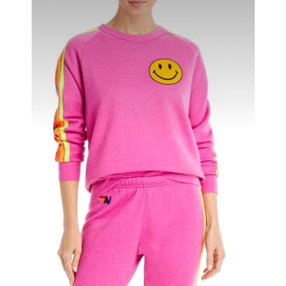 Aviator Nation RARE NEON Pink Limited Edition Smiley Sweatshirt NWT Medium - Picture 3 of 5